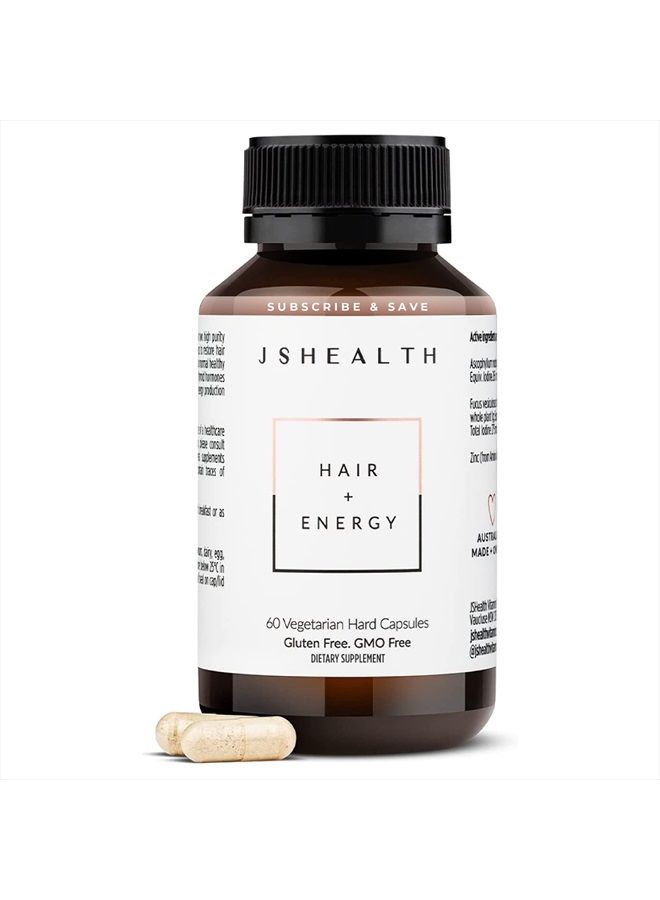 JSHealth تركيبة فيتامينات الشعر والطاقة | فيتامينات نمو الشعر | فيتامينات الشعر للنساء والرجال | مكملات الزنك واليود لنمو الشعر | مكملات تساقط الشعر | (60 كبسولة) - Image 3